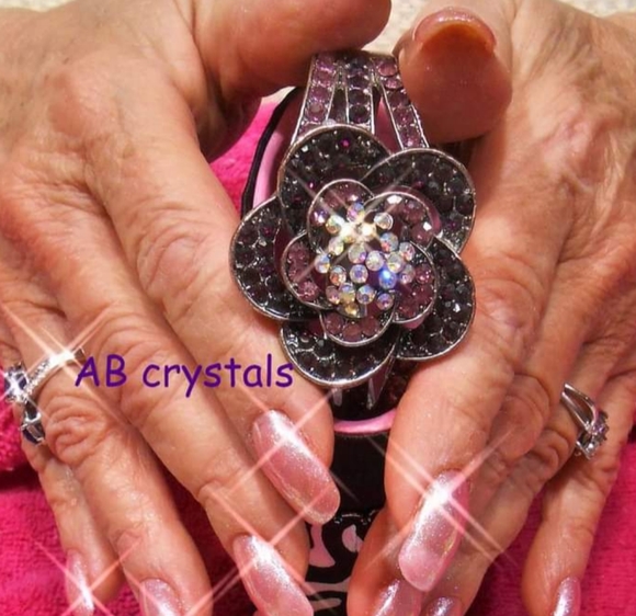 Purple Diamante Crystal Flower Cuff Bangle - Picture 11 of 13